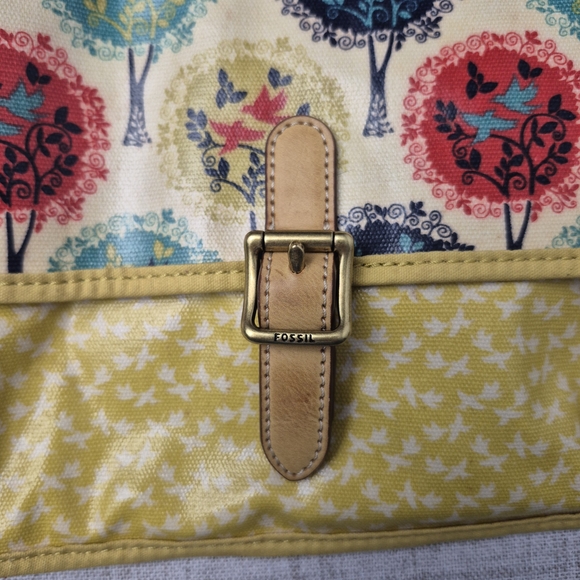 Fossil Key-Per Vintage Crossbody Bag Coated Canvas Tree Bird Nature Print Y2K - Picture 8 of 13